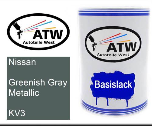 Nissan, Greenish Gray Metallic, KV3: 500ml Lackdose, von ATW Autoteile West.